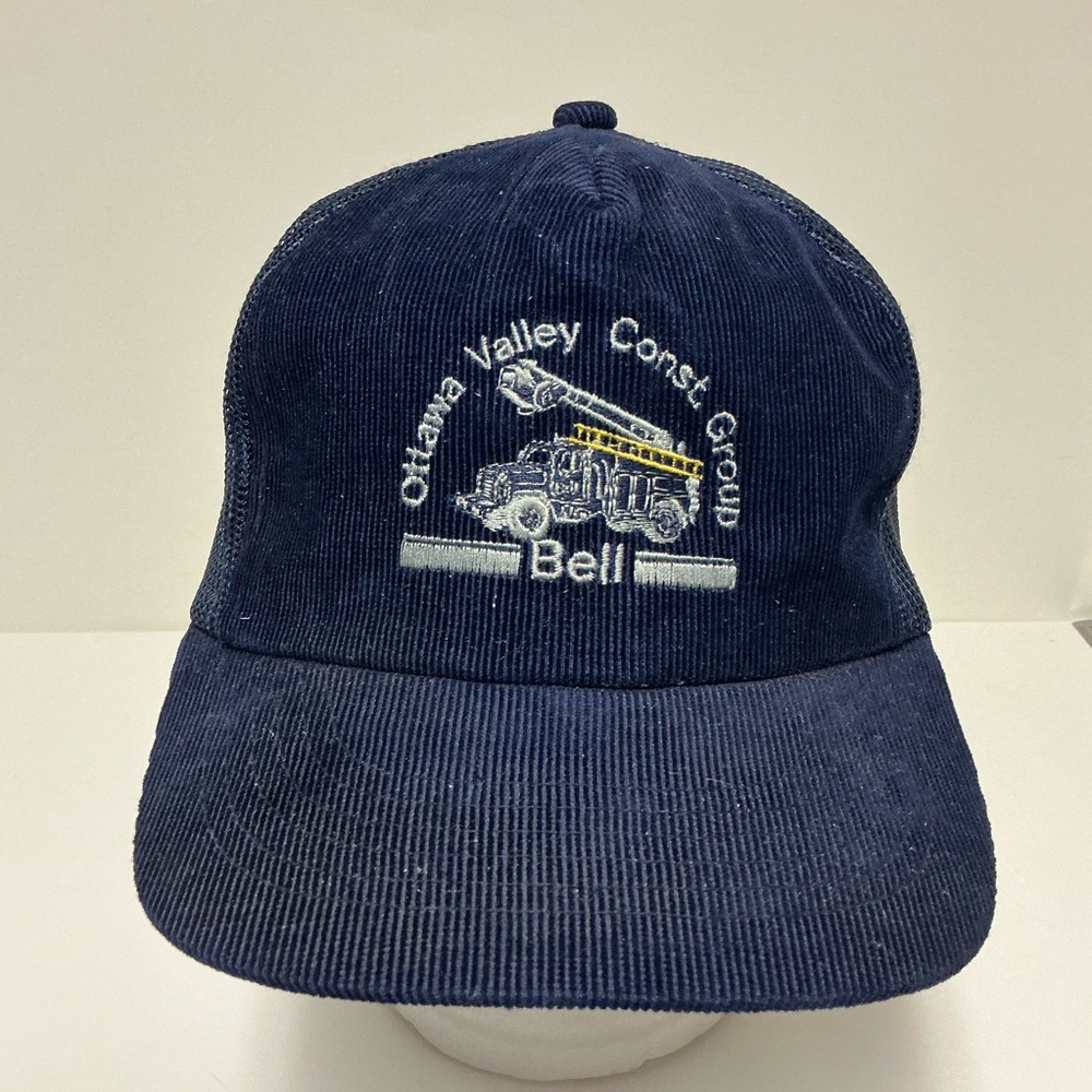 Vintage Navy Blue Embroidered Corduroy Trucker Hat Bell Ottawa Valley